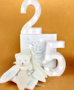 Doudou et Compagnie Doudou plat pétales Ours Blanc - 25 cm - Collection Anniversaire