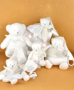Doudou et Compagnie Doudou plat pétales Ours Blanc - 25 cm - Collection Anniversaire