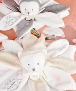 Doudou et Compagnie Doudou plat pétales Ours Gris - 25 cm - Collection Anniversaire