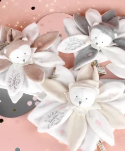 Doudou et Compagnie Doudou plat pétales Ours Gris - 25 cm - Collection Anniversaire