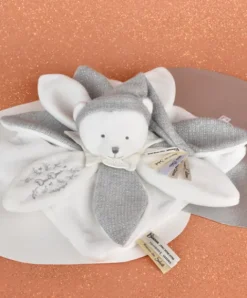 Doudou et Compagnie Doudou plat pétales Ours Gris - 25 cm - Collection Anniversaire