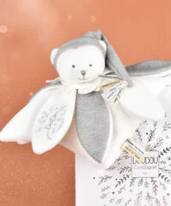 Doudou et Compagnie Doudou plat pétales Ours Gris - 25 cm - Collection Anniversaire