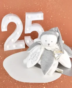 Doudou et Compagnie Doudou plat pétales Ours Gris - 25 cm - Collection Anniversaire