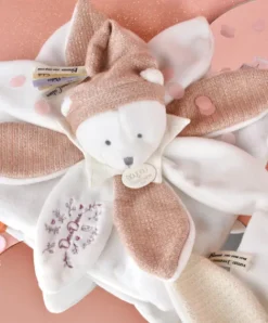 Doudou et Compagnie Doudou plat pétales Ours Rose - 25 cm - Collection Anniversaire