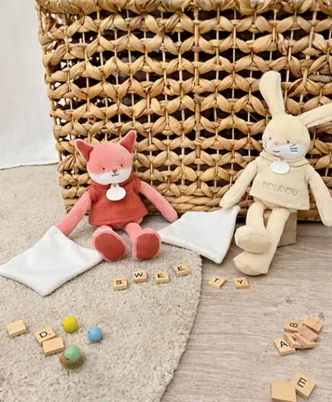 Doudou et Compagnie Doudou Renard rose avec mouchoir - Sweety - 25 cm