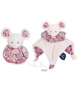 Doudou et Compagnie Doudou Souris blanche - Cocon - Balle d'éveil - 3 EN 1