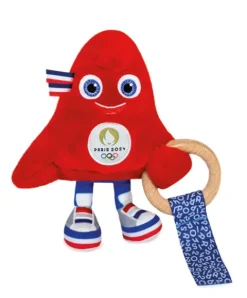 Doudou et Compagnie Hochet mascotte jeux olympiques 2024 avec anneau en bois - 17 cm