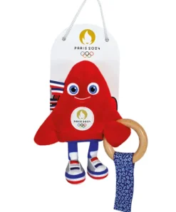 Doudou et Compagnie Hochet mascotte jeux olympiques 2024 avec anneau en bois - 17 cm