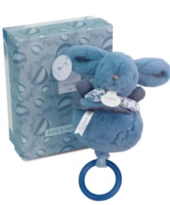 Doudou et Compagnie Lapin DOUDOU® - boite à musique lapin - 20 cm - Bleu