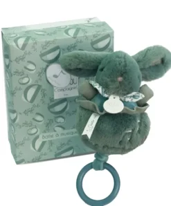 Doudou et Compagnie Lapin DOUDOU® - boite à musique lapin - 20 cm - Vert