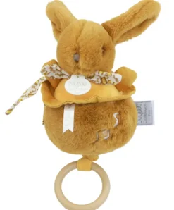 Doudou et Compagnie Lapin DOUDOU® - boite à musique lapin - 20 cm - Jaune moutarde