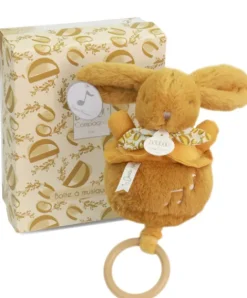 Doudou et Compagnie Lapin DOUDOU® - boite à musique lapin - 20 cm - Jaune moutarde