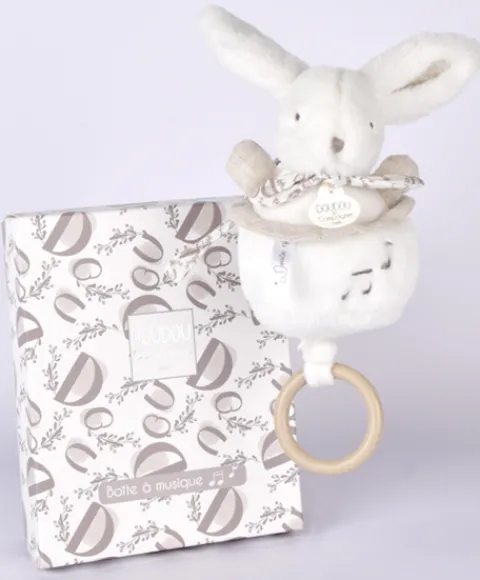 Doudou et Compagnie Lapin DOUDOU® - boite à musique lapin - 20 cm - Blanc