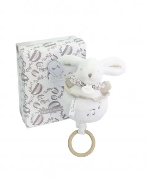 Doudou et Compagnie Lapin DOUDOU® - boite à musique lapin - 20 cm - Blanc
