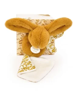 Doudou et Compagnie Lapin DOUDOU® - Peluche lapin jaune moutarde avec doudou assorti - 16 cm