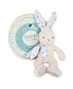 Doudou et Compagnie Lapin peluche beige en coton Bio 25 cm