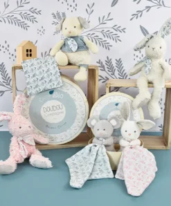 Doudou et Compagnie Lapin peluche beige en coton Bio 25 cm