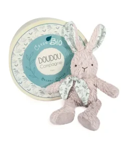 Doudou et Compagnie Lapin peluche gris en coton Bio 25 cm