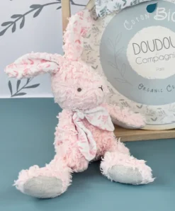 Doudou et Compagnie Lapin peluche rose en coton Bio 25 cm