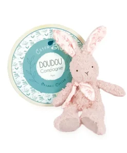 Doudou et Compagnie Lapin peluche rose en coton Bio 25 cm