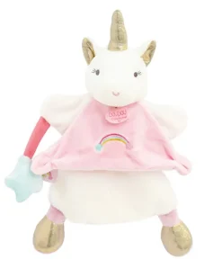 Doudou et Compagnie Marionnette à main Licorne rose - 25 cm