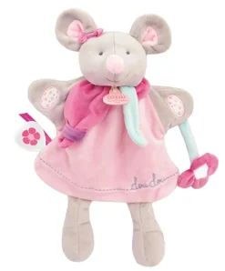 Doudou et Compagnie Marionnette à main Souris Pearly rose - 28 cm