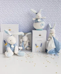 Doudou et Compagnie Mini doudou attache sucette lapin matelot bleu - 15 cm