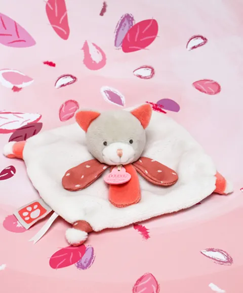 Doudou et Compagnie Mini doudou Chat corail - 20 cm
