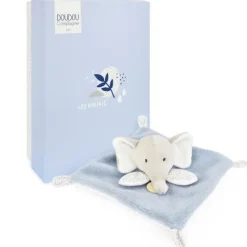 Doudou et Compagnie Mini Doudou elephant plat gris et bleu - 19 cm