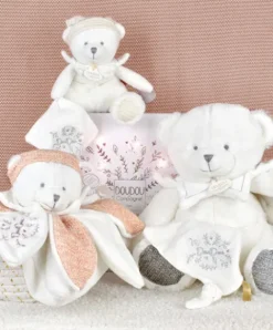 Doudou et Compagnie Ours en peluche Blanc attache-sucette - 20 cm - Collection Anniversaire