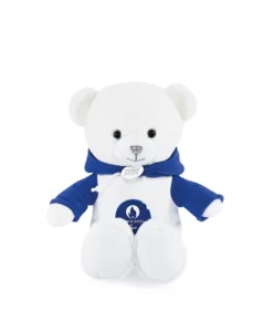 Doudou et Compagnie Ours en peluche blanc avec sweat bleu JO2024 - 25 cm