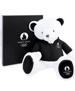 Doudou et Compagnie Ours en peluche blanc avec veste noire JO2024 - 40 cm - Collection Premium