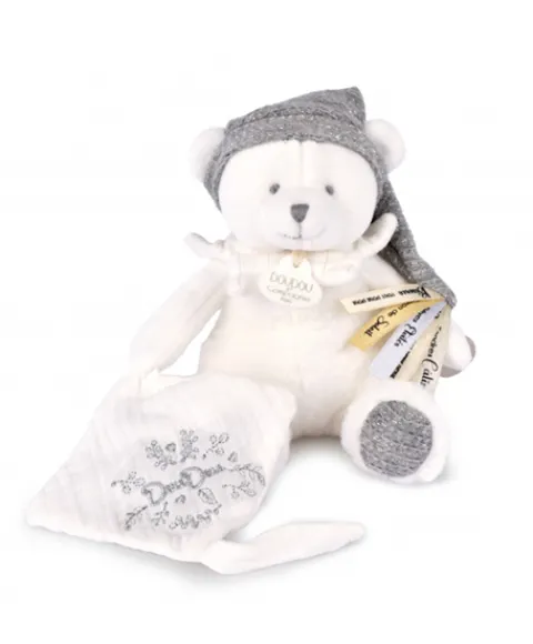 Doudou et Compagnie Ours en peluche Gris attache-sucette - 20 cm - Collection Anniversaire