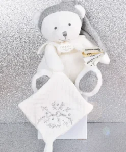 Doudou et Compagnie Ours en peluche Gris attache-sucette - 20 cm - Collection Anniversaire
