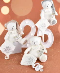 Doudou et Compagnie Ours en peluche Gris attache-sucette - 20 cm - Collection Anniversaire