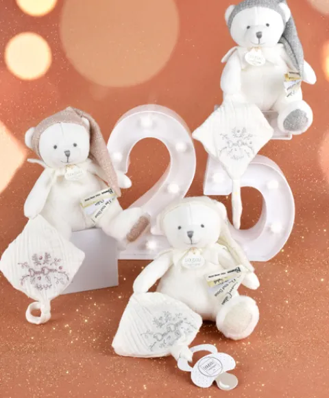 Doudou et Compagnie Ours en peluche Gris attache-sucette - 20 cm - Collection Anniversaire