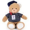 Doudou et Compagnie Ours en peluche marron avec marinière et béret - 28 cm
