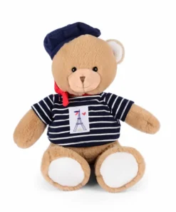 Doudou et Compagnie Ours en peluche marron avec marinière et béret - 28 cm