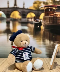 Doudou et Compagnie Ours en peluche marron avec marinière et béret - 28 cm