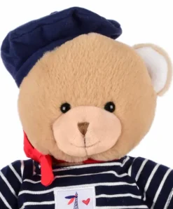 Doudou et Compagnie Ours en peluche marron avec marinière et béret - 28 cm