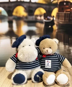 Doudou et Compagnie Ours en peluche marron avec marinière et béret - 28 cm