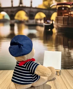 Doudou et Compagnie Ours en peluche marron avec marinière et béret - 28 cm