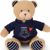 Doudou et Compagnie Ours en peluche marron avec sweat marine Champs Elysees - 28 cm