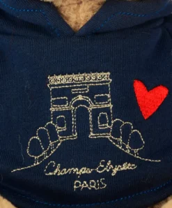 Doudou et Compagnie Ours en peluche marron avec sweat marine Champs Elysees - 28 cm