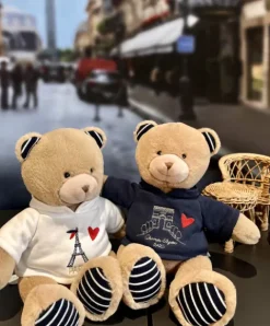 Doudou et Compagnie Ours en peluche marron avec sweat marine Champs Elysees - 28 cm