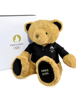 Doudou et Compagnie Ours en peluche marron Paris 2024 avec veste noire zippée - 40 cm
