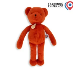 Doudou et Compagnie Ours en peluche Orange Terracotta - Roland Garros- 40 cm - Fabriqué en France