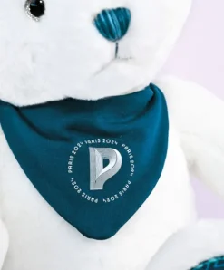 Doudou et Compagnie Ours en peluche Premium blanc avec bandana Paris 2024 - 37 cm