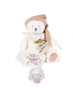 Doudou et Compagnie Ours en peluche Rose attache-sucette - 20 cm - Collection Anniversaire