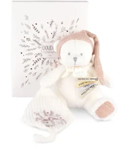 Doudou et Compagnie Ours en peluche Rose attache-sucette - 20 cm - Collection Anniversaire